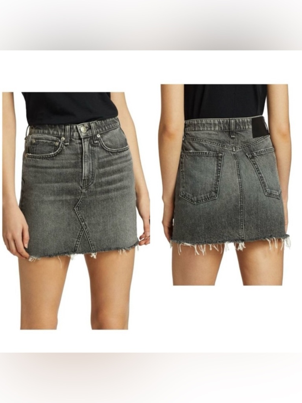 Rag & Bone Black Denim Mini Skirt Women’s 24 Distressed Designer Grunge Preppy
